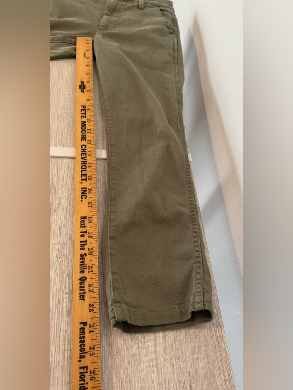 AMO Easy Trouser Cropped Pant Straight Leg Relaxed Army Green Boho Size 24 - Picture 7 of 10